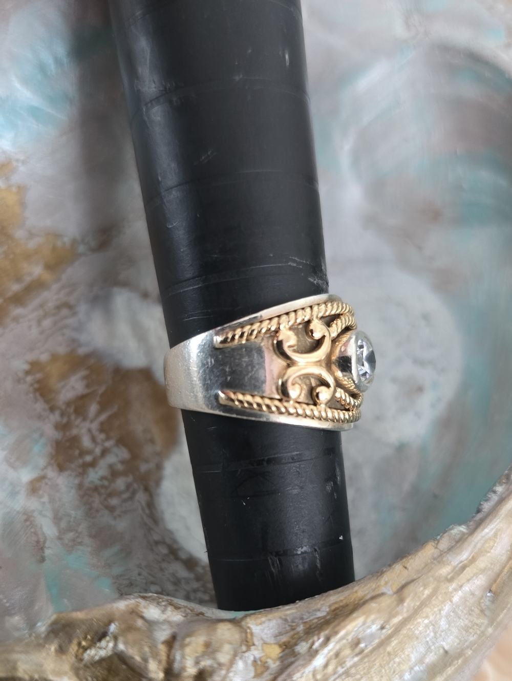 Etruscan Band Ring - Sterling + 14k - Picture 2 of 7